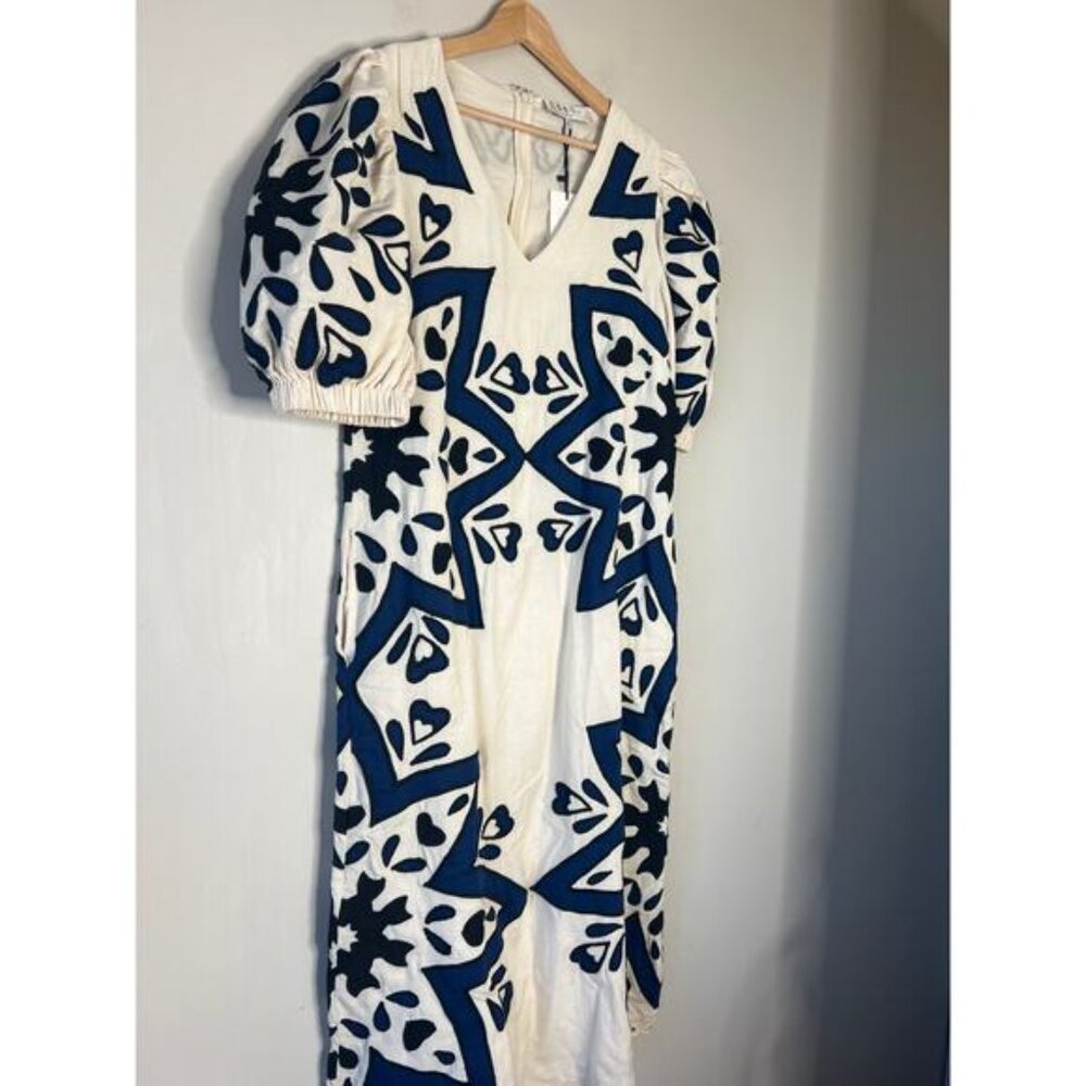 NWT Sea Kaia Kaleidoscope-Appliqué Puff Sleeve Midi Dress White Size: Small - Picture 3 of 8